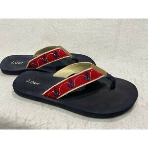 J Crew navy flip flops sandals anchors embroidered‎